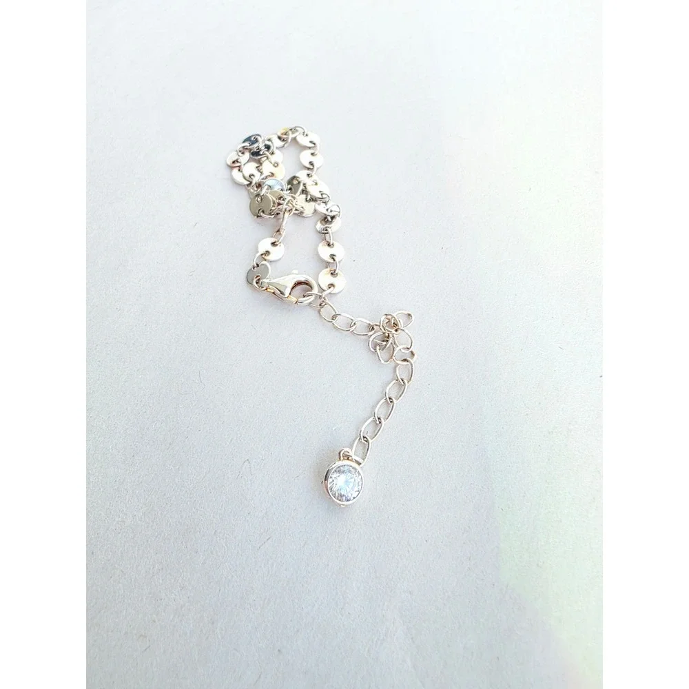 Sterling Silver 925 Adjustable Flat Disc Chain Link Bracelet with CZCharm